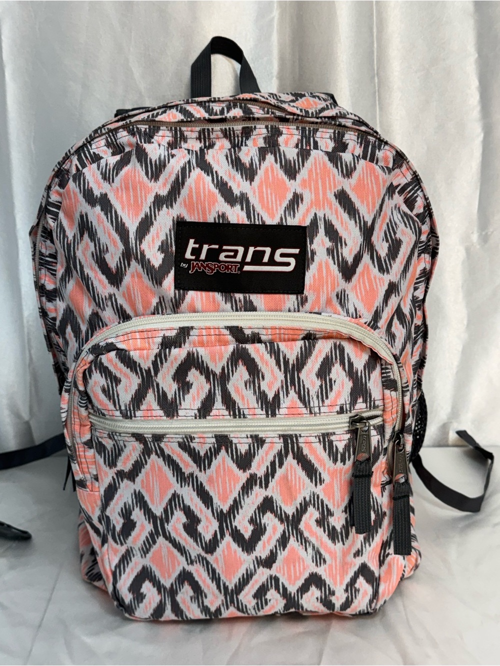 JanSport Trans SuperMax Southwest Ikat Geometric 17” Student Backpack Coral Gray
